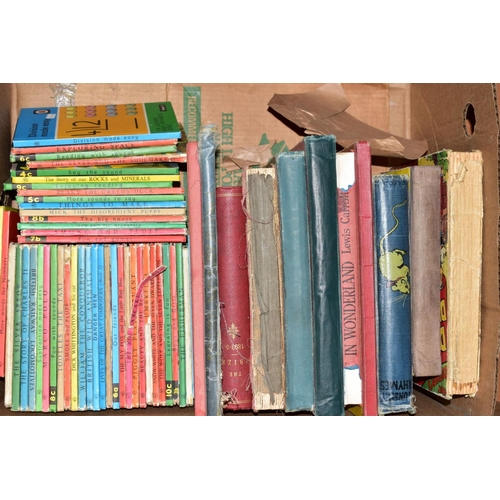 281 - SIX BOXES OF BOOKS, to include Ladybird childrens books, 'Dandy', 'Beano', 'Dr Who', 'Sooty' etc, an... 