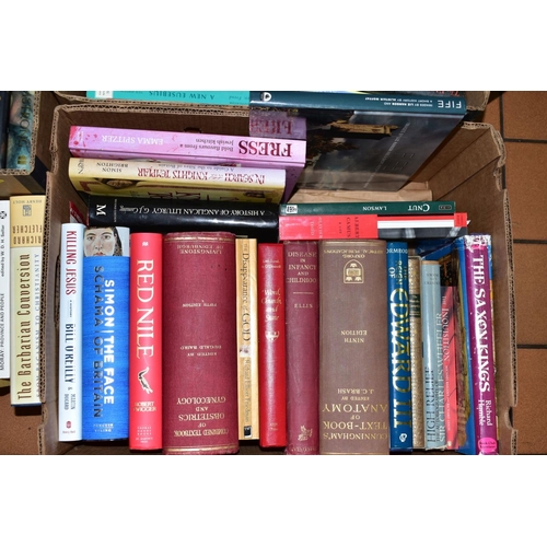 288 - FIVE BOXES AND LOOSE BOOKS, of various subjects including Royality, music, religion, etc