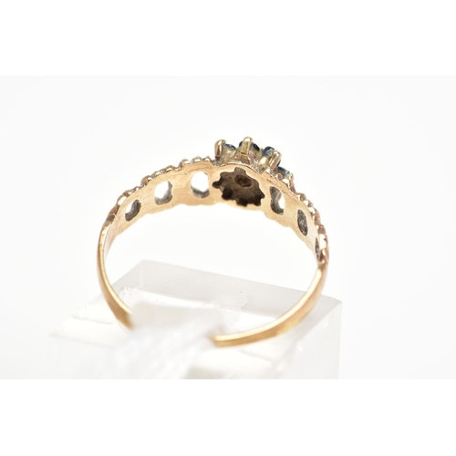 3 - A 1970'S 9CT GOLD SAPPHIRE CLUSTER RING, the tiered cluster claw set with circular cut sapphires, to... 