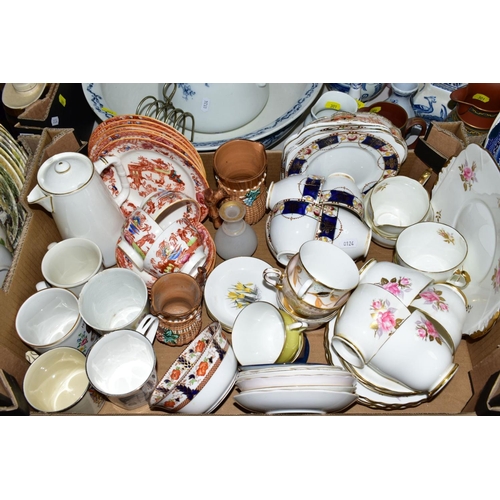 301 - FIVE BOXES AND LOOSE CERAMICS, GLASS, RECORDS etc, to include Bridgwood 'Basket' wash set (jug, bowl... 