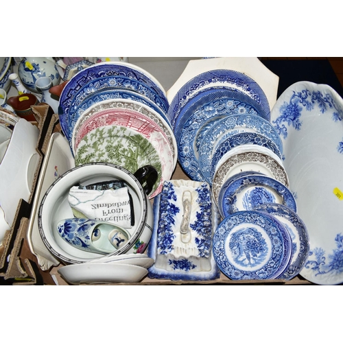 301 - FIVE BOXES AND LOOSE CERAMICS, GLASS, RECORDS etc, to include Bridgwood 'Basket' wash set (jug, bowl... 