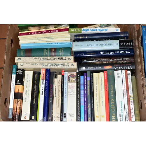 302 - FIVE BOXES OF BOOKS, to include History, a boxed set of four 'Greek Tragedies', etc