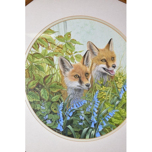 322 - PAM MULLINGS (CONTEMPORARY), 'Fox Cubs', a study of a pair of Fox Cubs peering over bluebells, signe... 