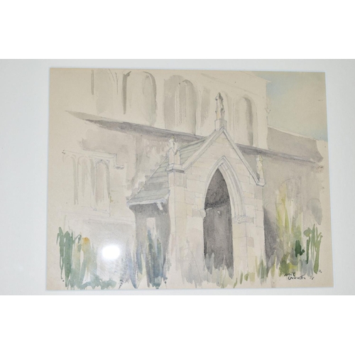 323 - CANNON, JOHN, C., a framed and glazed watercolour of doorway of a church, 21cm x 27cm, an unframed p... 