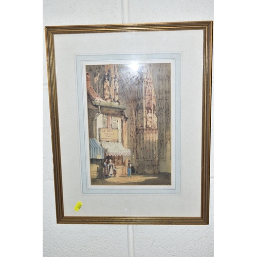 324 - FOLLOWER OF SAMUEL PROUT (1783-1852) 'The Market Place, Leicester', watercolour, signed and dated 18... 