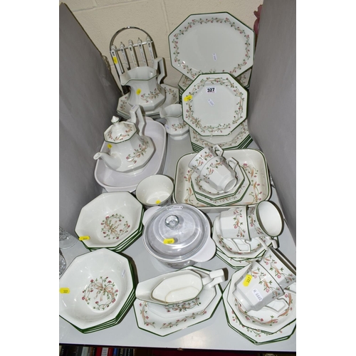 327 - A JOHNSON BROTHERS 'ETERNAL BEAU' TEA./DINNER SERVICE, comprising six cups and saucers, seven side p... 