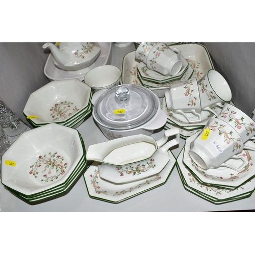 327 - A JOHNSON BROTHERS 'ETERNAL BEAU' TEA./DINNER SERVICE, comprising six cups and saucers, seven side p... 