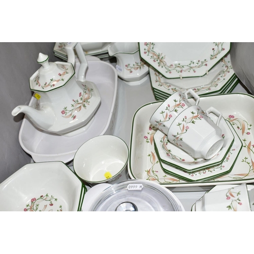 327 - A JOHNSON BROTHERS 'ETERNAL BEAU' TEA./DINNER SERVICE, comprising six cups and saucers, seven side p... 