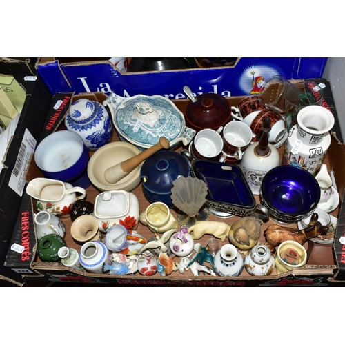 332 - SIX BOXES OF GLASS, CERAMICS AND SUNDRY ITEMS, etc to include six Midwinter 'Cannes' soup bowls and ... 