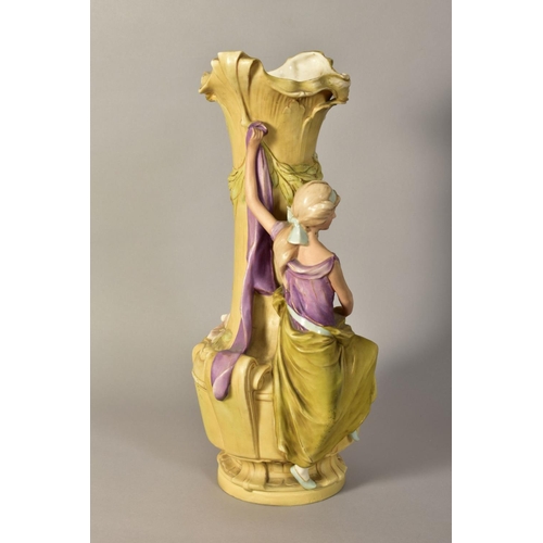 347 - A ROYAL DUX PORCELAIN ART NOUVEAU DESIGN FIGURAL VASE, impressed No.1469 to base and pink triangle m... 