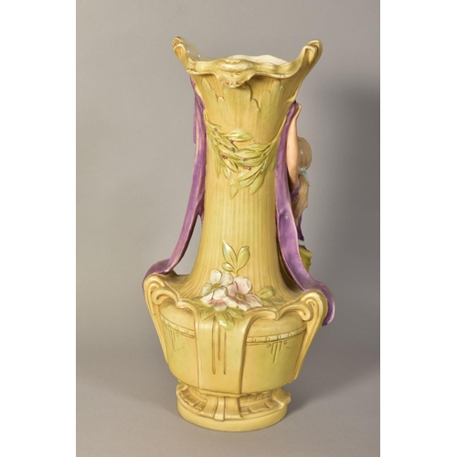 347 - A ROYAL DUX PORCELAIN ART NOUVEAU DESIGN FIGURAL VASE, impressed No.1469 to base and pink triangle m... 