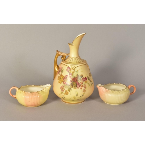 365 - A ROYAL WORCESTER BLUSH IVORY EWER, decorated with floral sprays, shape number 1668, Rd No211928, pu... 