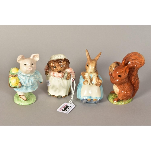 369 - THREE BESWICK AND ONE ROYAL ALBERT BEATRIX POTTER FIGURES, comprising 'Mrs Tiggy Winkle' BP2a (plaid... 