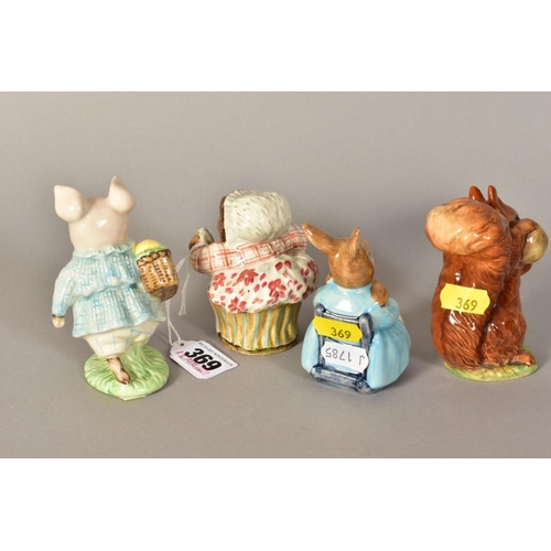 369 - THREE BESWICK AND ONE ROYAL ALBERT BEATRIX POTTER FIGURES, comprising 'Mrs Tiggy Winkle' BP2a (plaid... 