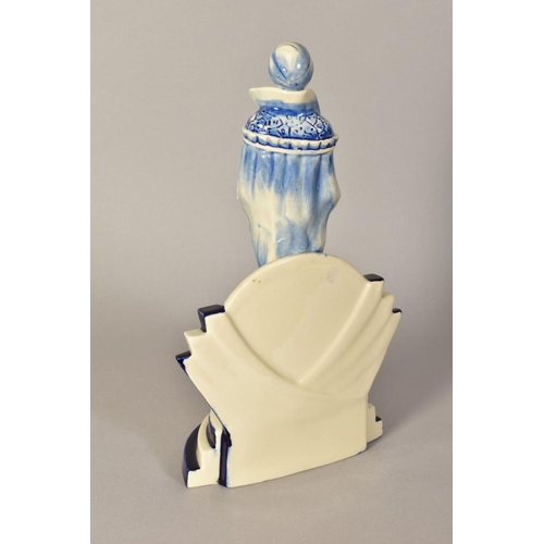 370 - AN ART DECO STYLE BLUE AND WHITE CERAMIC SCULPTURE BY PEGGY DAVIES, height 28cm