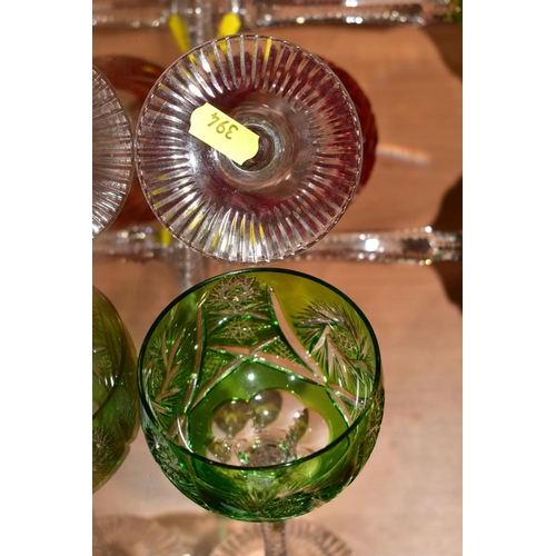 394 - A SET OF FIVE HARLEQUIN HOCK GLASSES, (5)