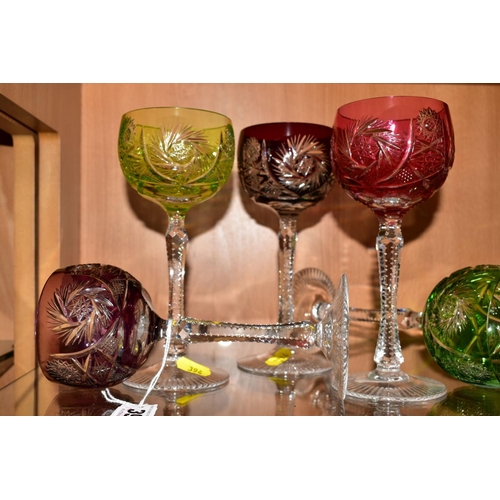 394 - A SET OF FIVE HARLEQUIN HOCK GLASSES, (5)