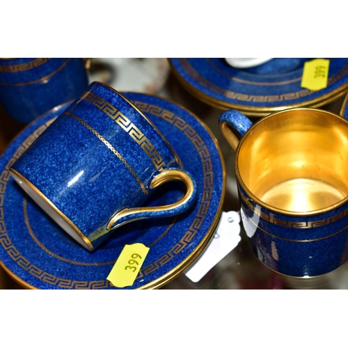 399 - SIX WEDGWOOD COFFEE CANS AND SAUCERS, gilt detailing and interior on blue ground, X8943 to base (12)... 