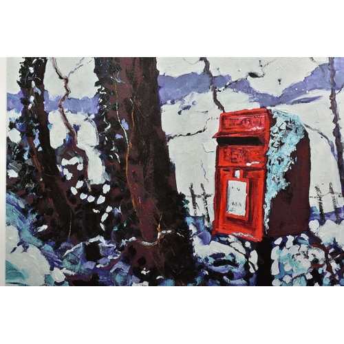 405 - TIMMY MALLETT (BRITISH CONTEMPORARY), 'Snowy Post Box', a Limited Edition print on canvas of a winte... 