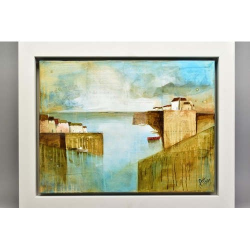 407 - KEITH ATHAY (BRITISH CONTEMPORARY), 'White Houses on The Cliffs VI', a coastal harbour scene, signed... 