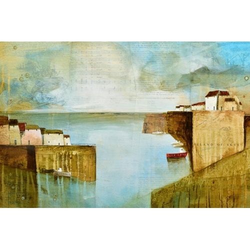 407 - KEITH ATHAY (BRITISH CONTEMPORARY), 'White Houses on The Cliffs VI', a coastal harbour scene, signed... 