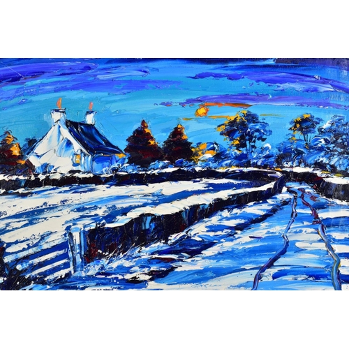 415 - LYNN RODGIE (SCOTTISH CONTEMPORARY), 'Winter Sun', a rural winter scene, signed bottom right, acryli... 