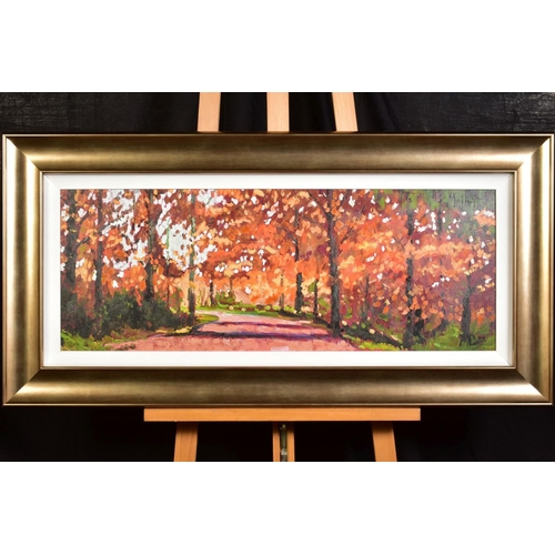 418 - TIMMY MALLETT (BRITISH CONTEMPORARY), 'Woodland Walk', a Limited Edition print on canvas of an Autum... 