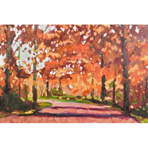 418 - TIMMY MALLETT (BRITISH CONTEMPORARY), 'Woodland Walk', a Limited Edition print on canvas of an Autum... 