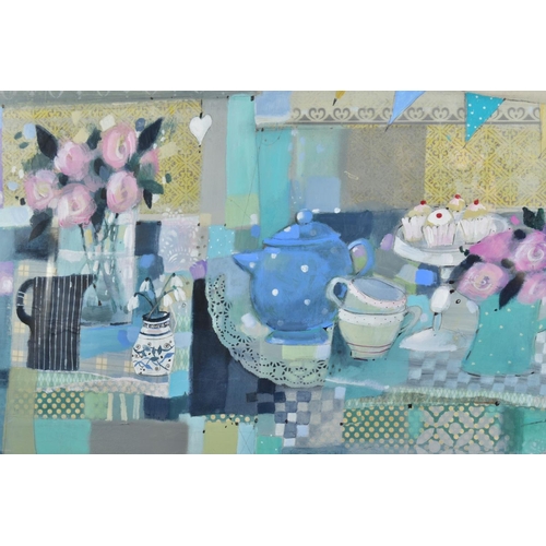 420 - EMMA S. DAVIS RSW PAI (SCOTTISH 1975), 'A Cherry on Top', a still life of an afternoon tea, signed b... 