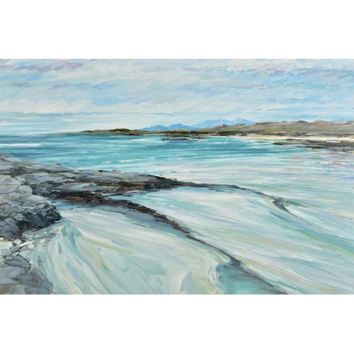 424 - TOM BARRON (SCOTTISH CONTEMPORARY), 'Sanna to Rhum II', a Scottish coastal landscape, signed lower r... 