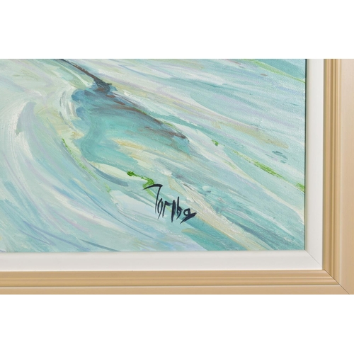 424 - TOM BARRON (SCOTTISH CONTEMPORARY), 'Sanna to Rhum II', a Scottish coastal landscape, signed lower r... 