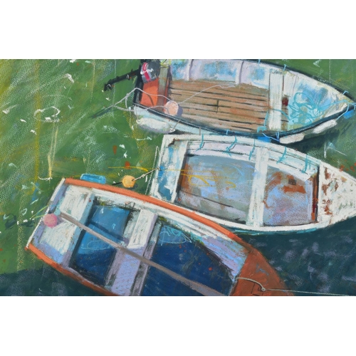 429 - JAMES BARTHOLOMEW RSMA (BRITISH CONTEMPORARY), 'Boats from the Pier, St Ives', a study of boats on a... 