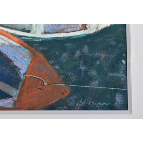 429 - JAMES BARTHOLOMEW RSMA (BRITISH CONTEMPORARY), 'Boats from the Pier, St Ives', a study of boats on a... 