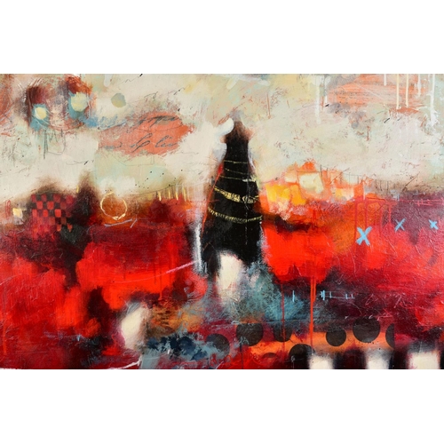 433 - JOHN AND ELLI MILAN (AMERICAN CONTEMPORARY), 'Urban Perception I', a colourful abstract study, signe... 