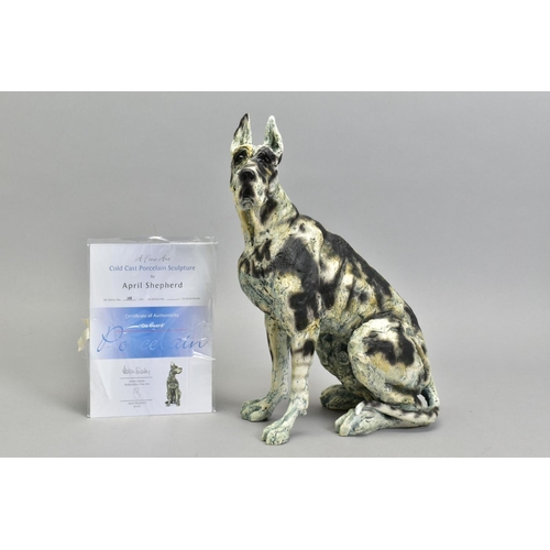 437 - APRIL SHEPHERD (BRITISH CONTEMPORARY), 'On Guard', a cold cast porcelain sculpture of a dog, 103/295... 