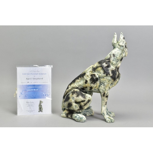 437 - APRIL SHEPHERD (BRITISH CONTEMPORARY), 'On Guard', a cold cast porcelain sculpture of a dog, 103/295... 