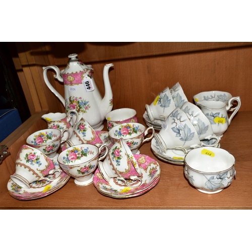 446 - ROYAL ALBERT 'LADY CARLYLE' COFFEE SET, comprising coffee pot, cream jug, sugar bowl, six cups and s... 