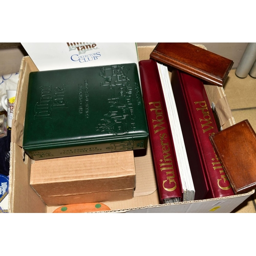 456 - TWO BOXES AND A TIN OF LILLIPUT LANE RELATED ITEMS, to include books, badges, posters, leaflets, T-s... 