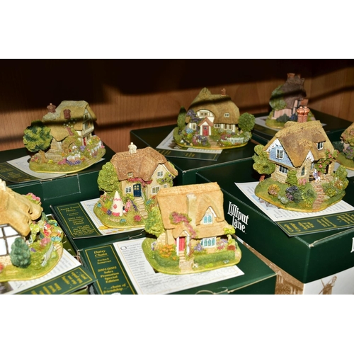 460 - FIFTEEN BOXED LILLIPUT LANE SALES PROMOTION SCULPTURES, all with deeds, 'Dormouse Cottage', L2038, s... 