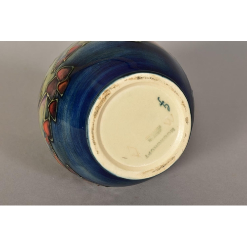 470 - A MOORCROFT POTTERY VASE, 'Mamoura' pattern, impressed backstamp and painted monogram, height 13.5cm