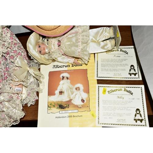 521 - TWO BISQUE PORCELAIN COLLECTORS DOLLS, 'Rosie' 1143/2500, with certificate, dated 1997, approximate ... 