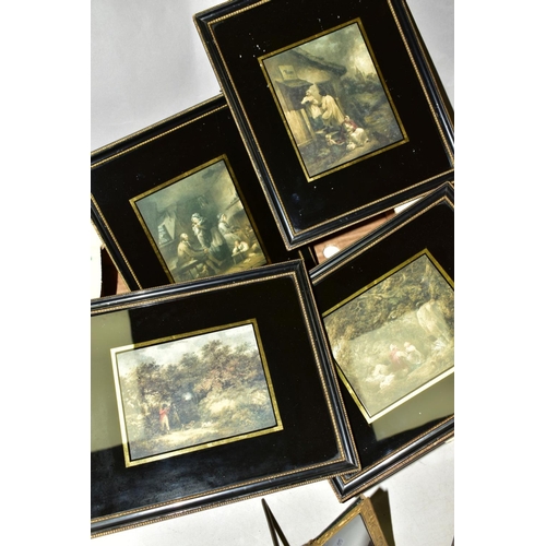 558 - A BOX OF PRINTS etc, comprising four Le Blonde prints in gilt frames, approximate size 14cm x 12cm i... 