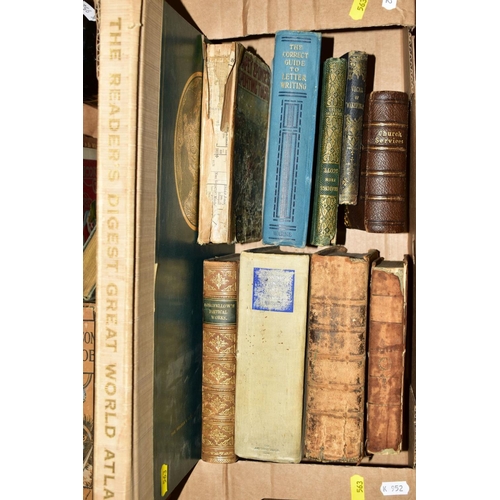 563 - TWO BOXES OF BOOKS, to include Opera by P. Virgilli Maronis, published 1712, The British Trident by ... 