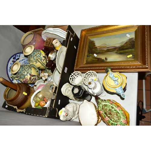 571 - A BOX AND LOOSE CERAMICS, to include a Beswick Dolly Varden teapot, Shelley 'Violette' vase, Ann Hat... 