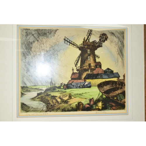 609 - PAINTINGS AND DRY POINT ETCHING, to include 'Clay-Next-The-Sea, Norfolk' by James Priddey, signed an... 