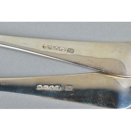 78 - A PAIR OF GEORGE IV SILVER OLD ENGLISH PATTERN BASTING SPOONS, engraved monograms, maker Jonathon Ha... 