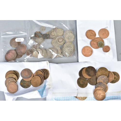 85 - A PLASTIC TUB OF MIXED COINAGE to include amounts of silver crowns, half crowns, florins etc