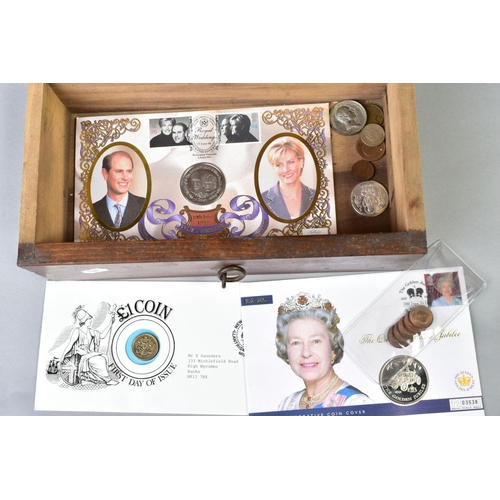 88 - A FIVE DRAWER CABINET, 24'' X 8'' X 12'' CONTAINING COINS AND CURIOS to include silver coins, five p... 