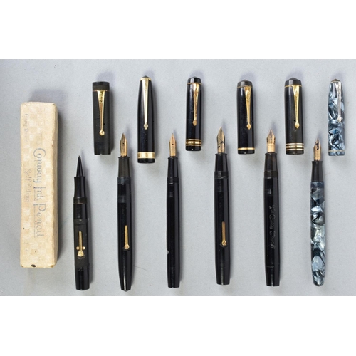 10 - FIVE VINTAGE CONWAY STEWART FOUNTAIN PENS and a boxed Conway Stewart Ink Pencil, these include a bla... 