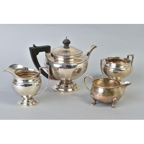 124 - A GEORGE V SILVER THREE PIECE TEA SET, of panelled circular form, makers Gorham Manufacturing Co, Bi... 